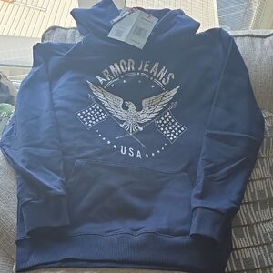 Brand New Armor Jeans Size XL Men's Navy Graphic Hoodie with Eagle USA Emblem